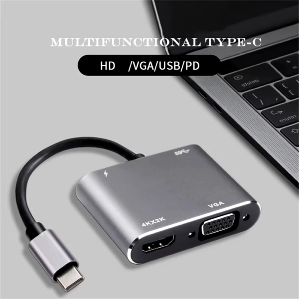 4K Type C to HDMI-compatible USB 3.0 VGA PD Adapter Multiport Adapter HDMI-compatible Hub - Image 2