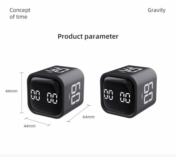 F4 Gravity Sensor Flipping Digital Timer Mini Cube Countdown Alarm Clock Cooking Study Stopwatch - Black - Image 3