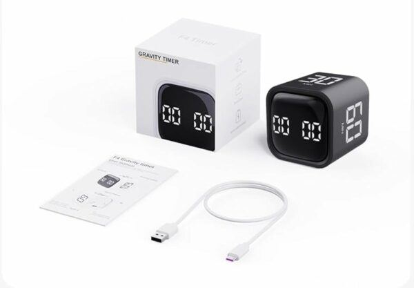F4 Gravity Sensor Flipping Digital Timer Mini Cube Countdown Alarm Clock Cooking Study Stopwatch - Black - Image 4