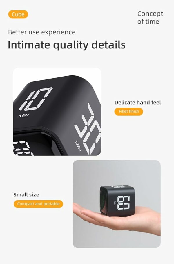 F4 Gravity Sensor Flipping Digital Timer Mini Cube Countdown Alarm Clock Cooking Study Stopwatch - Black - Image 2